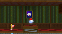 Boo Mario passes a Checkpoint Flag in Super Mario Galaxy 2.