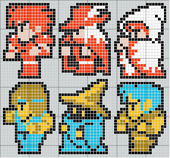Sprites of the six main classes of Final Fantasy, for use in A History of Video Games in 'Shroom Issue 64.