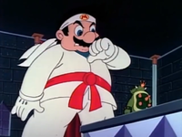 Mario becomes a ninja with a comical amount of adjectives in his name in The Adventures of Super Mario Bros. 3