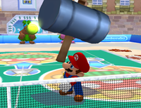 Mario using Iron Hammer in Mario Power Tennis