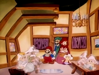 Mario and his friends discovering Pine and his family frozen in ice in "Little Red Riding Princess."