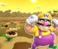 Thumbnail featuring Wario that was used in earlier versions to represent the SNES Choco Island 2T course. Compared to the updated version, the Piranha Plants lacked pipes.