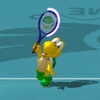 A character taunting in Mario Power Tennis