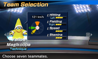 Yellow Magikoopa's stats in the baseball portion of Mario Sports Superstars