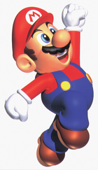 Artwork of Mario jumping in Super Mario 64.