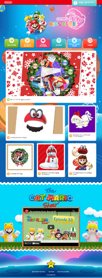 Screenshot of the English-language Nintendo Kids Club home page as of May 10, 2021