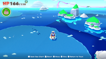 Location of where to dive for the fourth Collectible Treasure in The Great Sea of The Origami King.