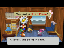 Mario getting the Star Piece in the drawer of Cabin 8 in Excess Express in Paper Mario: The Thousand-Year Door.