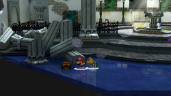 First treasure chest in the Rogueport Underground in the remake of Paper Mario: The Thousand-Year Door for the Nintendo Switch.