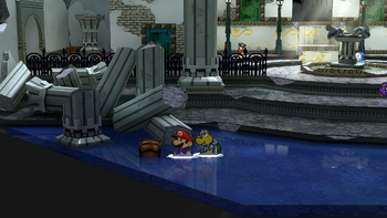 First treasure chest in the Rogueport Underground in the remake of Paper Mario: The Thousand-Year Door for the Nintendo Switch.