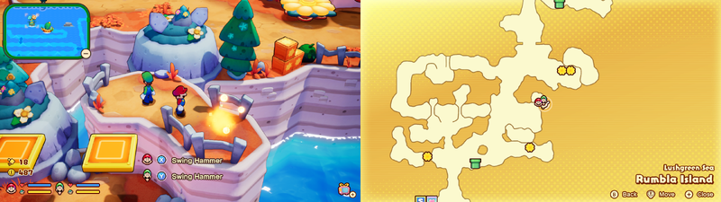 Mario and Luigi near a Sprite Bulb Nest on Rumbla Island of Mario & Luigi: Brothership.