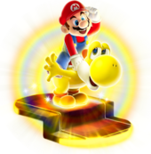 Artwork of Mario and Bulb Yoshi from Super Mario Galaxy 2. It is designated in the source as "char-bulb-berry.png".