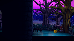 Mario getting a Golden Leaf from a tree in Creepy Steeple of Paper Mario: The Thousand-Year Door for Nintendo Switch.