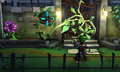 Luigi aiming a spiky fruit at a Flytrap at the Haunted Towers Entrance in Luigi's Mansion: Dark Moon
