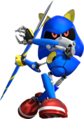 Metal Sonic throwing a javelin.