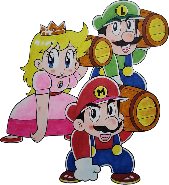 File:Mario team with barrels DK1.png