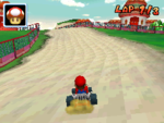 Mario drives across the shortcut.