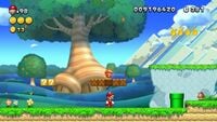 The ? Block in Acorn Plains Way when hit by Mario (left), The ? Block when hit by Peachette (right)
