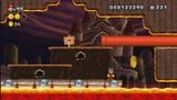 Mario riding on a raft in Magma-River Cruise