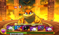 Screenshot of Boom Boom as the alternative boss of World 8-Bowser's Castle, from Puzzle & Dragons: Super Mario Bros. Edition.