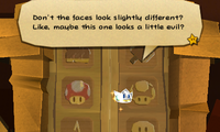 Screenshot of Kersti describing a Poison Mushroom in Paper Mario: Sticker Star.