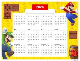Mario and Luigi - Yellow background with brick and DK barrel