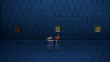 Eighth block in the Palace of Shadow in the remake of Paper Mario: The Thousand-Year Door for the Nintendo Switch.