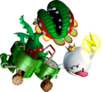 Artwork of Petey Piranha and King Boo riding the Piranha Pipes from Mario Kart: Double Dash!!