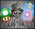 Plok holding a 1-Up Mushroom in "Too Soon"