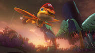 Mario as Glydon in a tropical-themed kingdom.