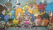 The group gathering around Wario to see the game console