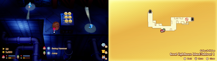 Mario and Luigi near 6 Coins on Great Lighthouse Island of Color-Full Sea of Mario & Luigi: Brothership.