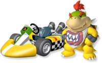 Artwork of Bowser Jr. with his standard kart from Mario Kart Wii