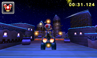 Toad performs a jump action in Mario Kart 7.
