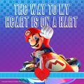 Valentines Day card featuring Mario in a kart, based on Mario Kart 8 Deluxe.
