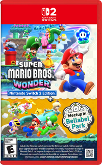 American box art for Super Mario Bros. Wonder – Nintendo Switch 2 Edition + Meetup in Bellabel Park