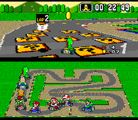 Yoshi racing at Mario Circuit 3.