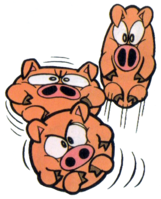 Artwork of the Three Little Pigs, from Super Mario Land 2: 6 Golden Coins.