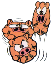 Artwork of the Three Little Pigs, from Super Mario Land 2: 6 Golden Coins.