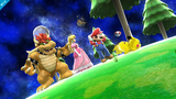 Mario, Bowser, Princess Peach, and Pikachu on the stage
