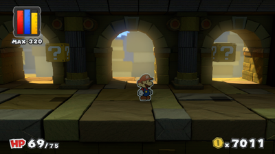Ninth and tenth ? Blocks in The Golden Coliseum of Paper Mario: Color Splash.
