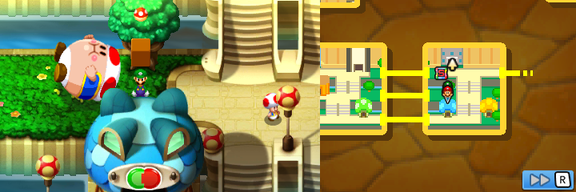 Mario and Luigi under a block holding a Mushroom Ball