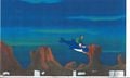 Unused animation cel of Luigi and Baby Yoshi riding a Dolphin. (There would have been another scene but probably cut due to unnecessary screen time.)