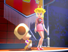 Toadsworth and Princess Peach hosting the "finals" at Peach Dome in the opening for Mario Power Tennis