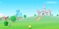 Flowers, using their design from New Super Mario Bros. games, strewn across a view of the Mushroom Kingdom