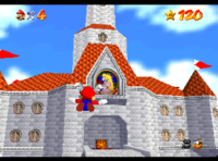 The outside of Mushroom Castle in Super Mario 64