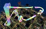 A birds-eye-view of Rainbow Road in Mario Kart: Double Dash!!