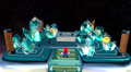 Mario near various crystals in the Space Junk Galaxy