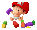 Baby Mario with blocks spelling "OK".
