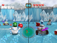 Screenshot of the duel in Snowy Slope from Mario Party 5